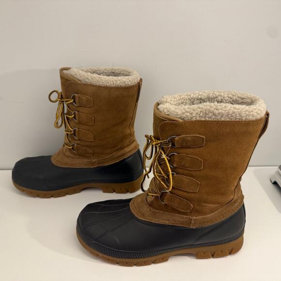 Lands End 487501 Mens Expedition Suede Snow Boot Mid Calf Dark Caramel Brown 10D